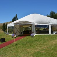 12m x 24m clear span marquee with 3m x 3m entrance canopy and max clear windows.